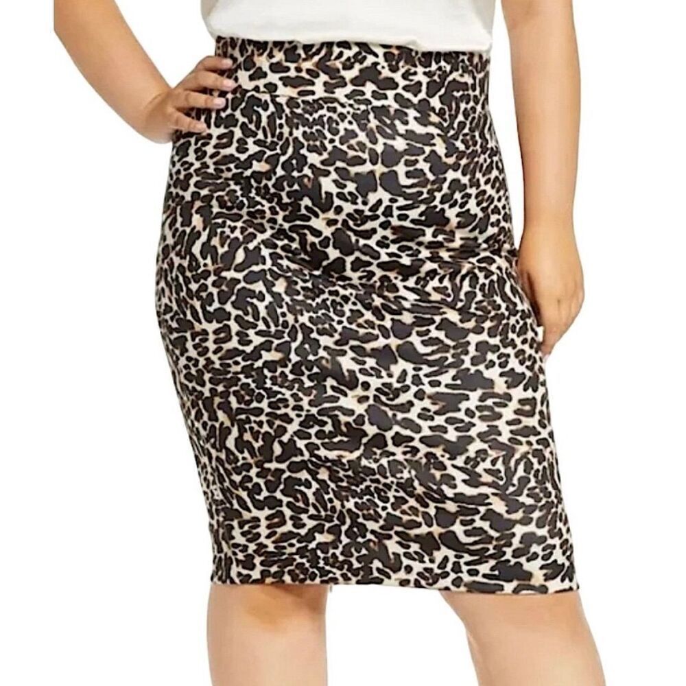 Eloquii Leopard Print Pencil Skirt Size 18 Neoprene Stretch Midi Above Knee
